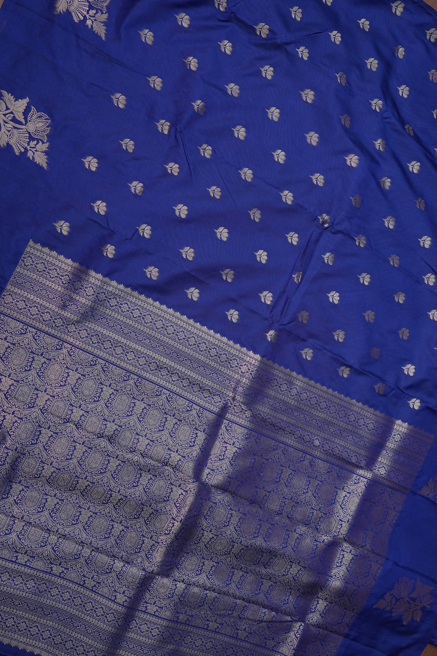 Royal Blue Semi Silk Saree with Turning Border & Rich Brocade Pallu-Silk Mark Certified.