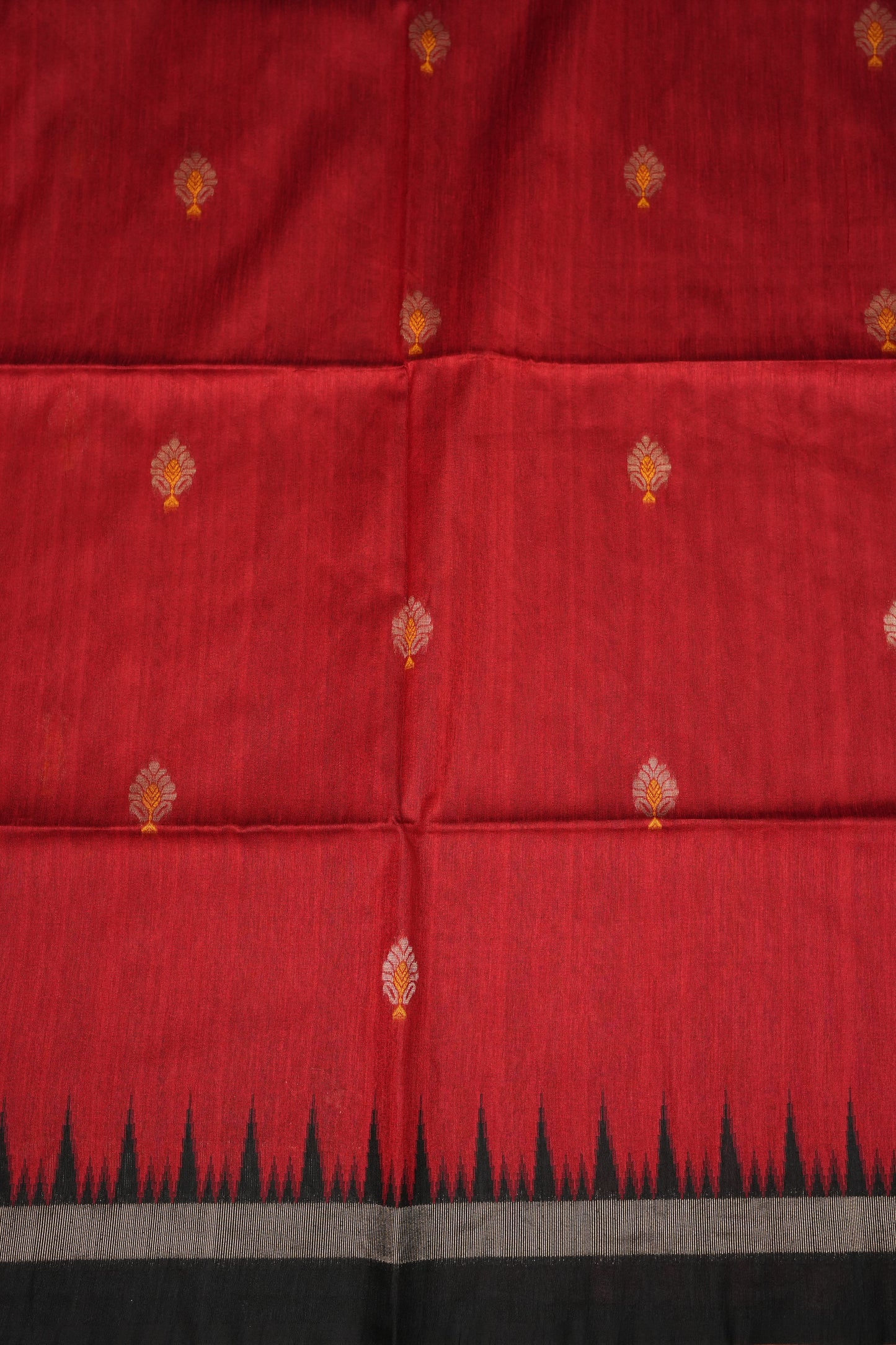 Semi Raw Silk Saree with Temple Border – Red & Black