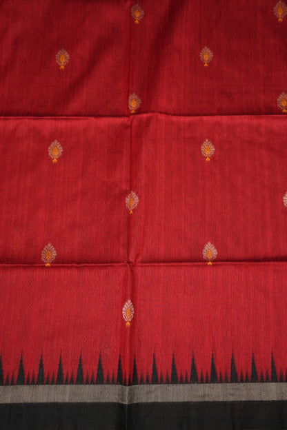Semi Raw Silk Saree with Temple Border – Red & Black