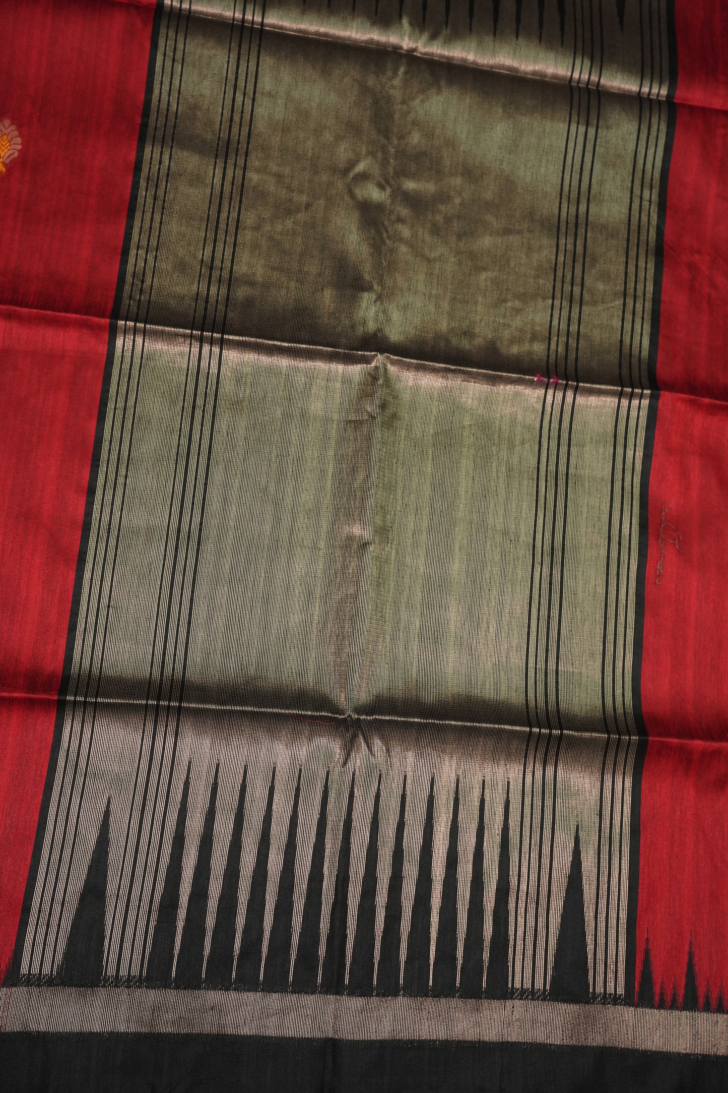 Semi Raw Silk Saree with Temple Border – Red & Black