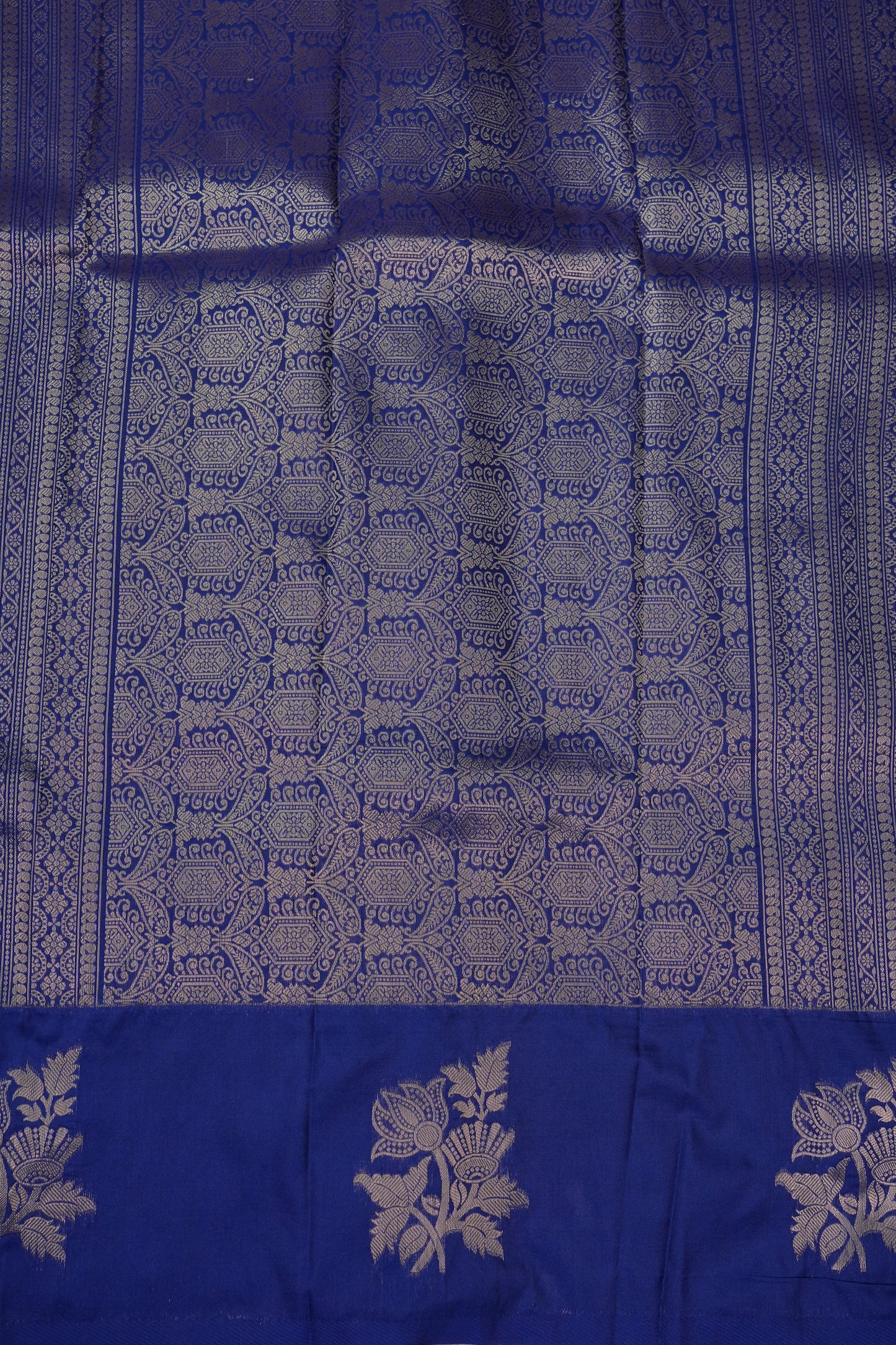 Royal Blue Semi Silk Saree with Turning Border & Rich Brocade Pallu-Silk Mark Certified.