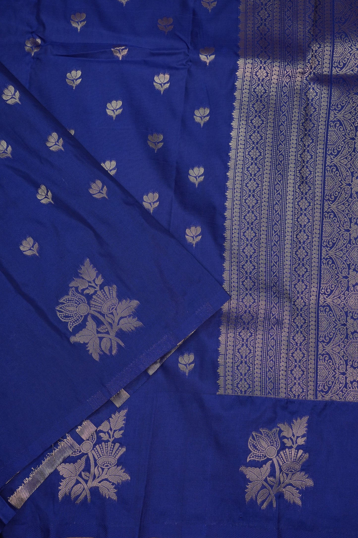 Royal Blue Semi Silk Saree with Turning Border & Rich Brocade Pallu-Silk Mark Certified.