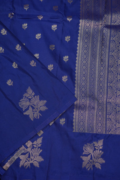 Royal Blue Semi Silk Saree with Turning Border & Rich Brocade Pallu-Silk Mark Certified.