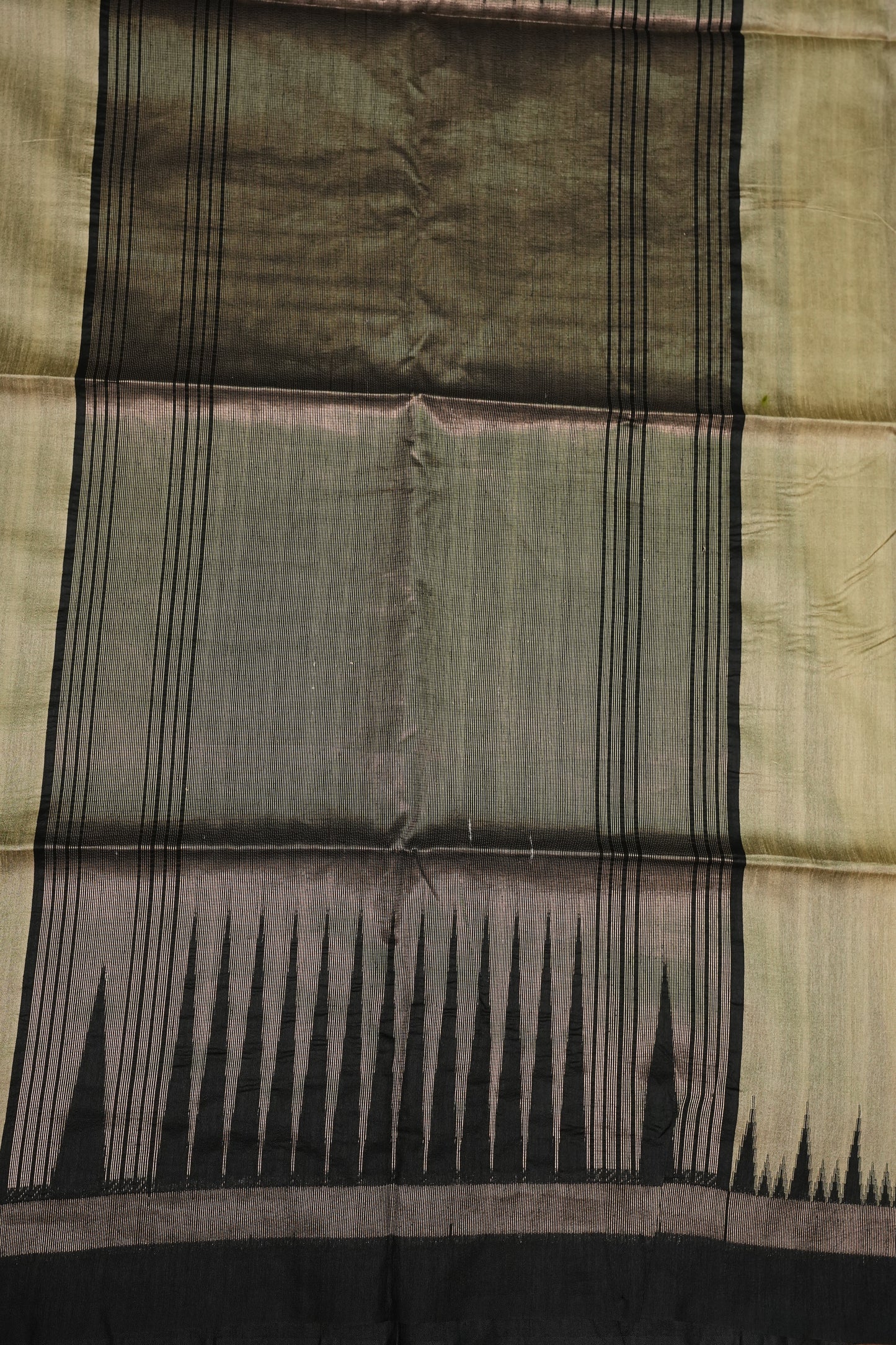 Semi Raw Silk Saree with Temple Border – Ivory & Black