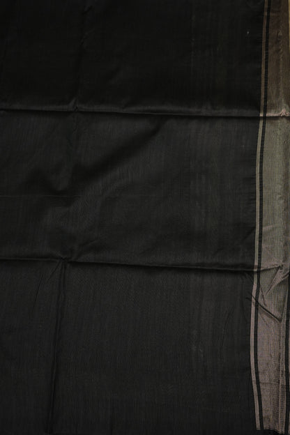 Semi Raw Silk Saree with Temple Border – Ivory & Black