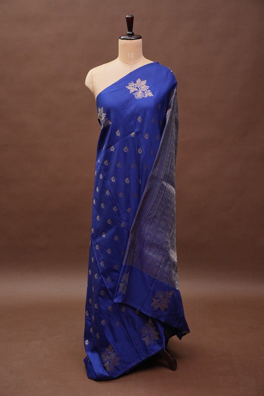 Royal Blue Semi Silk Saree with Turning Border & Rich Brocade Pallu-Silk Mark Certified.