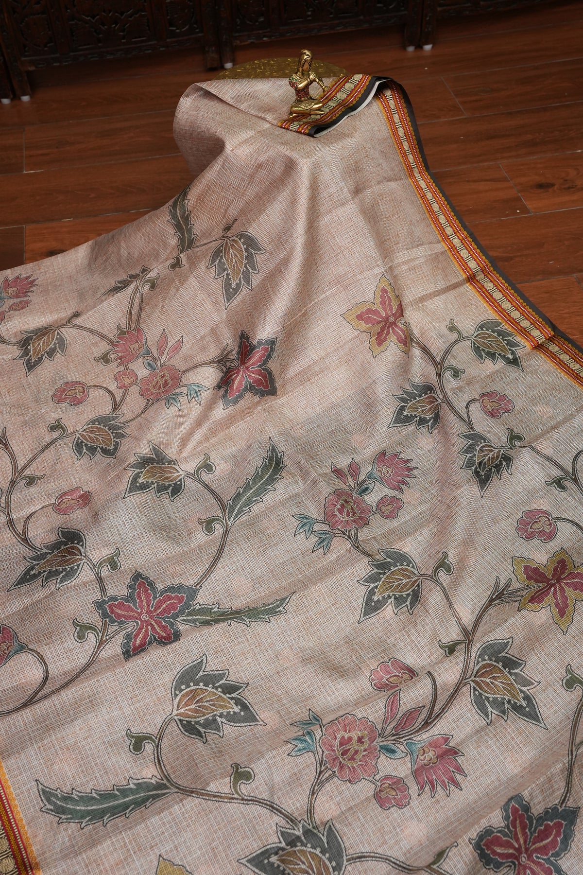 Silk Kota Saree with Sambalpuri Concept Border & Floral Print – Ivory & Black