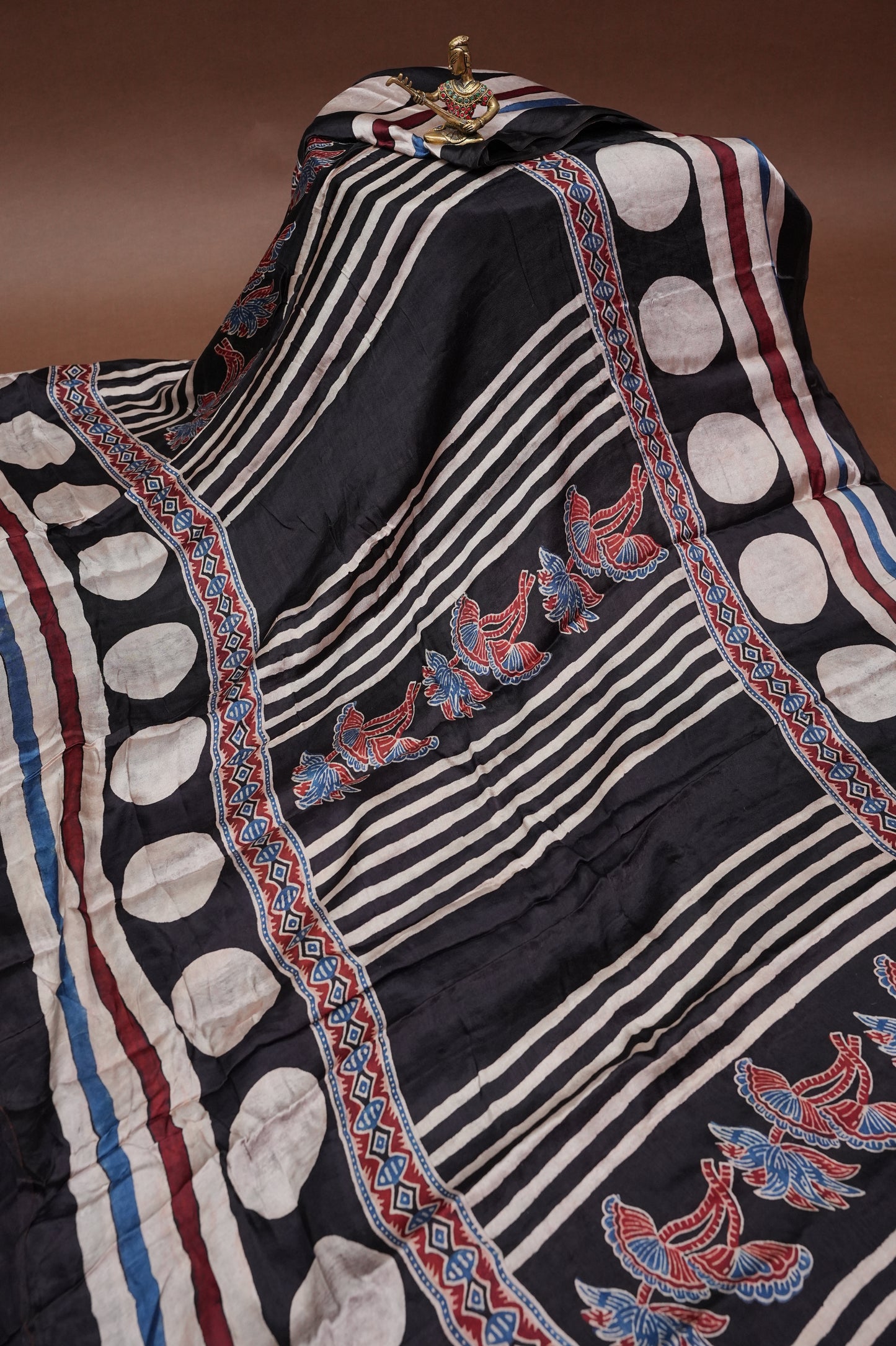 Pure Modal Silk With Block Prints Saree – Black
