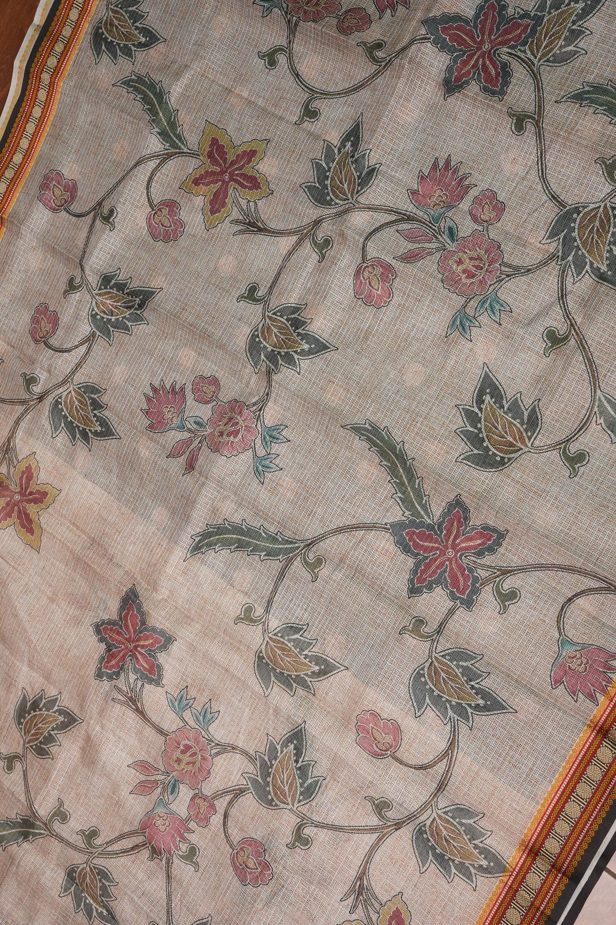 Silk Kota Saree with Sambalpuri Concept Border & Floral Print – Ivory & Black