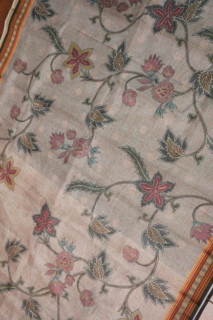 Silk Kota Saree with Sambalpuri Concept Border & Floral Print – Ivory & Black