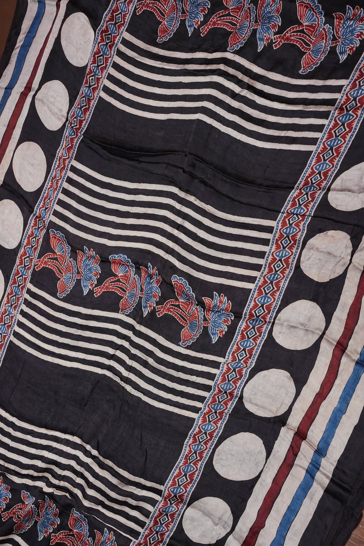Pure Modal Silk With Block Prints Saree – Black