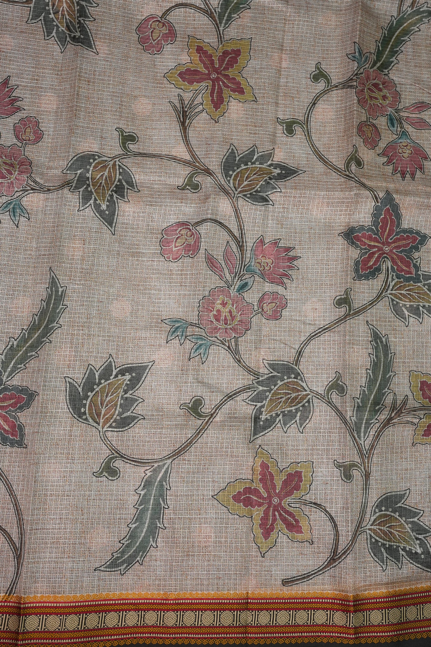 Silk Kota Saree with Sambalpuri Concept Border & Floral Print – Ivory & Black
