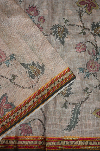 Silk Kota Saree with Sambalpuri Concept Border & Floral Print – Ivory & Black