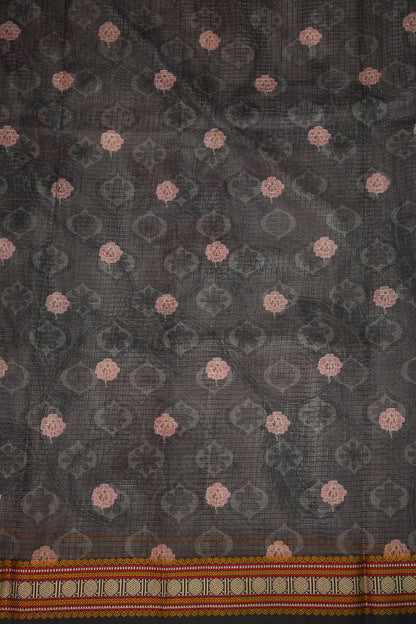 Silk Kota Saree with Sambalpuri Concept Border & Floral Print – Ivory & Black