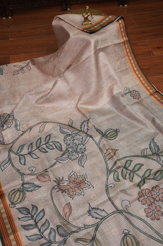 Silk Kota Saree with Sambalpuri Concept Border & Floral Print – Ivory & Black