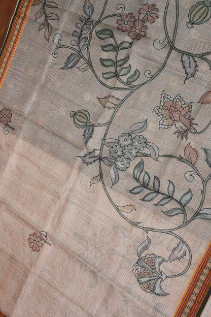 Silk Kota Saree with Sambalpuri Concept Border & Floral Print – Ivory & Black