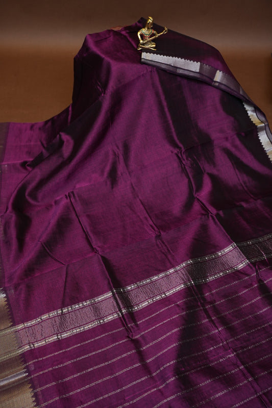 Mangalagiri Silk Cotton Saree - Rich Plum