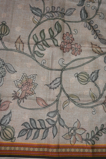 Silk Kota Saree with Sambalpuri Concept Border & Floral Print – Ivory & Black