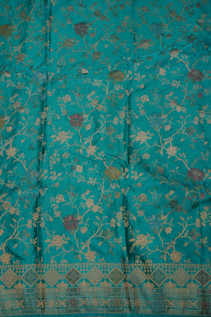Turquoise Blue Banarasi Satin Silk Saree with Meenakari Floral Zari Weave & Rich Brocade Border-Silk Mark Certified.
