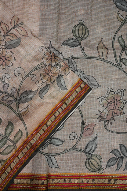 Silk Kota Saree with Sambalpuri Concept Border & Floral Print – Ivory & Black
