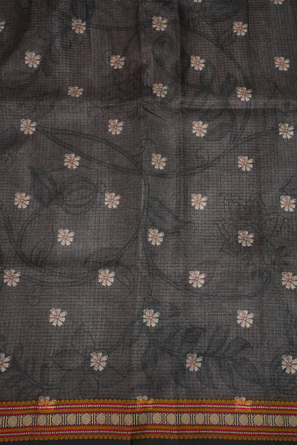 Silk Kota Saree with Sambalpuri Concept Border & Floral Print – Ivory & Black