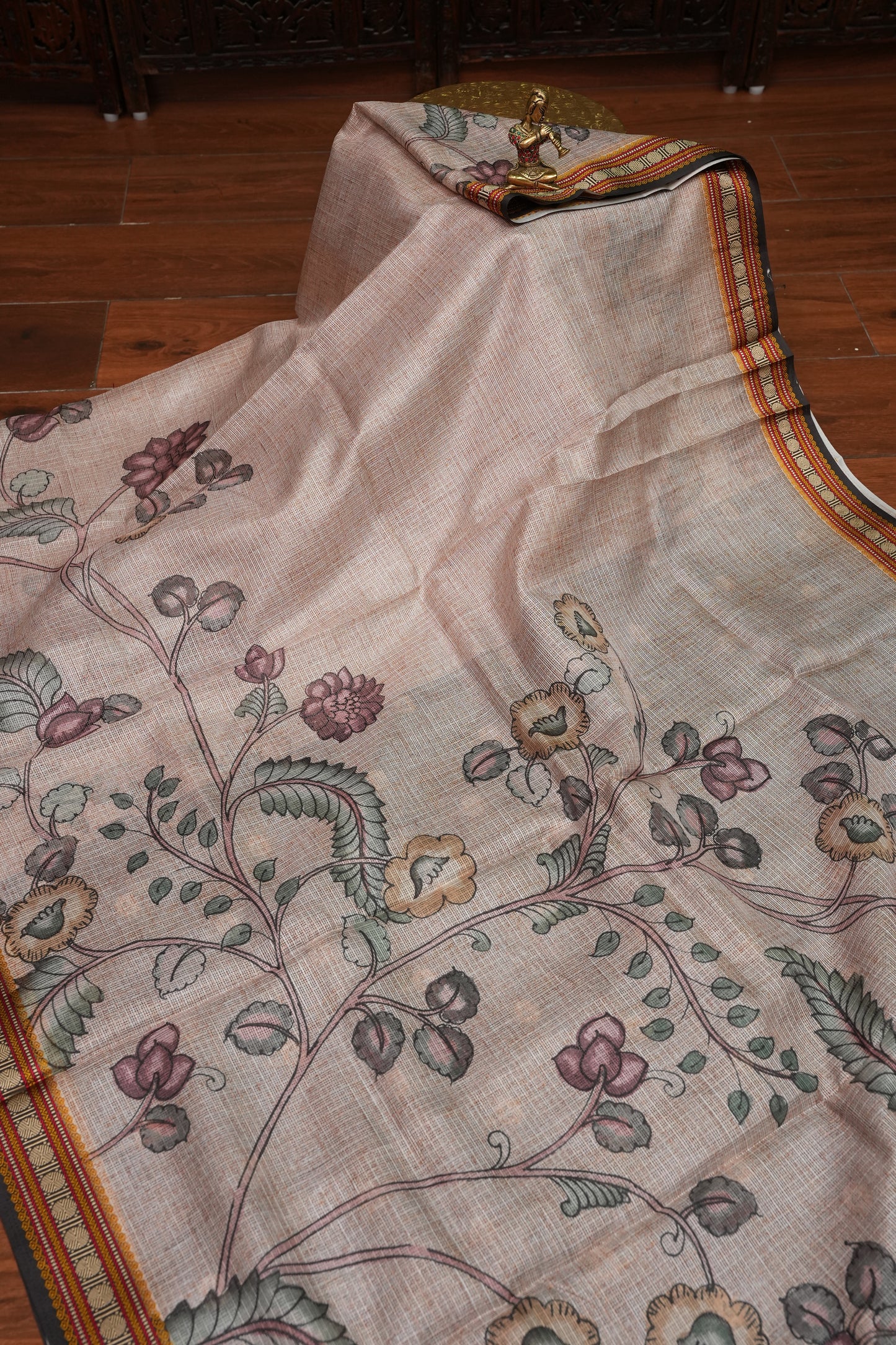 Silk Kota Saree with Sambalpuri Concept Border & Floral Print – Ivory & Black