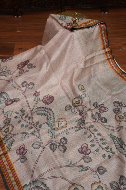 Silk Kota Saree with Sambalpuri Concept Border & Floral Print – Ivory & Black