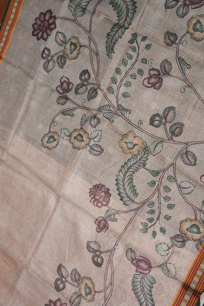 Silk Kota Saree with Sambalpuri Concept Border & Floral Print – Ivory & Black