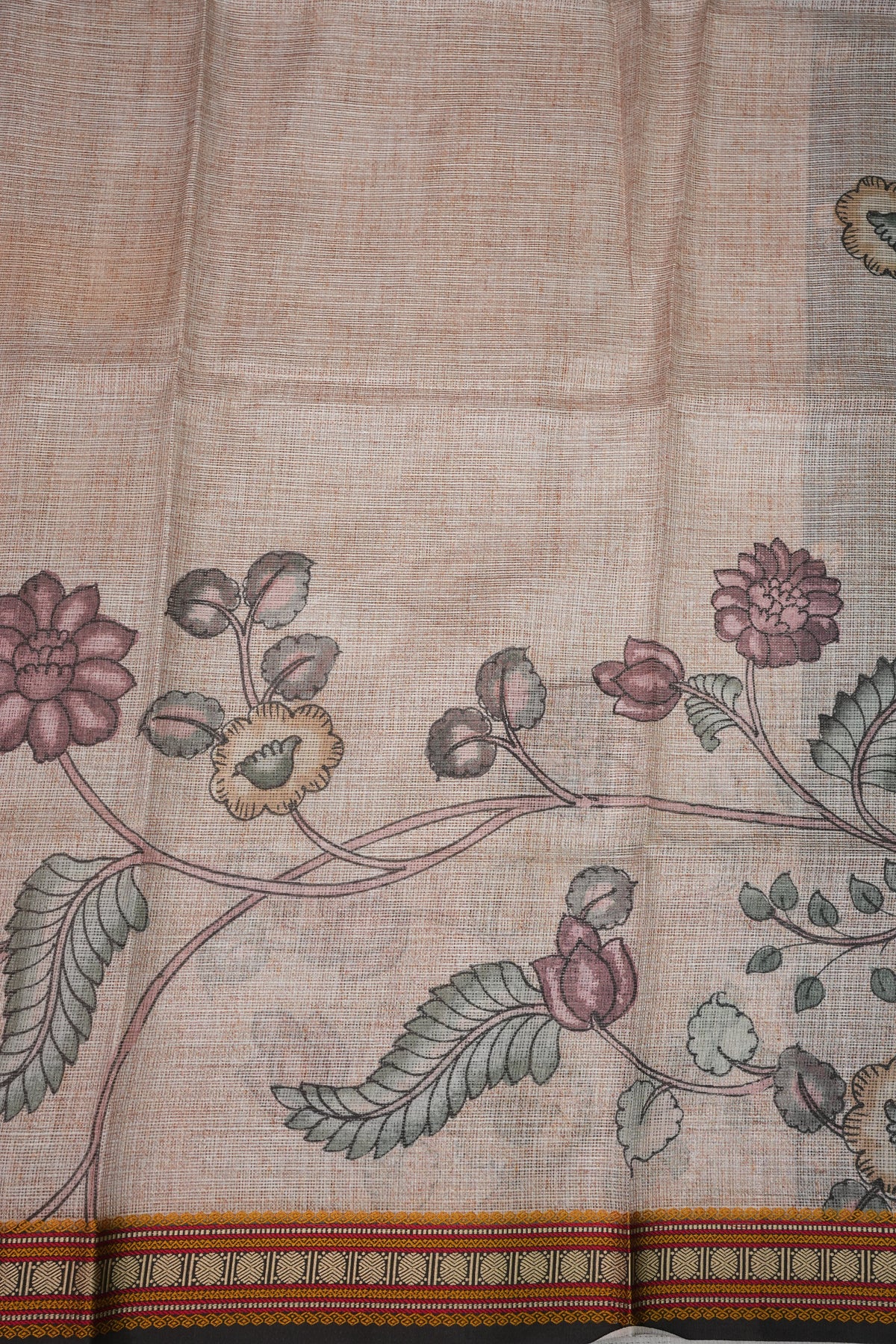 Silk Kota Saree with Sambalpuri Concept Border & Floral Print – Ivory & Black
