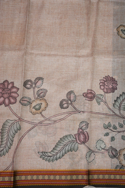Silk Kota Saree with Sambalpuri Concept Border & Floral Print – Ivory & Black