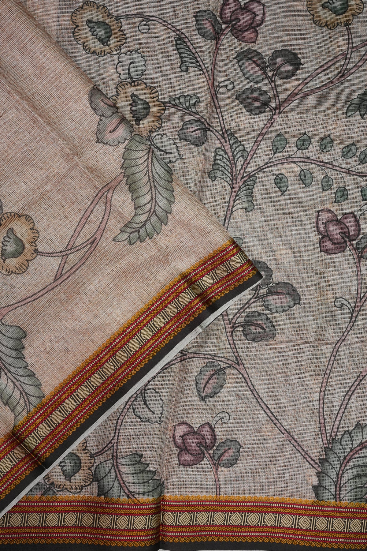 Silk Kota Saree with Sambalpuri Concept Border & Floral Print – Ivory & Black