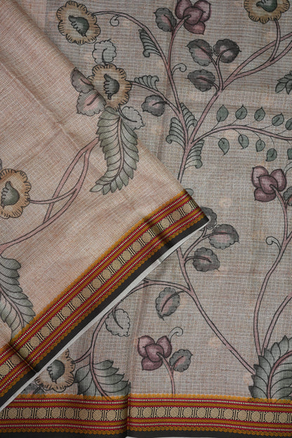 Silk Kota Saree with Sambalpuri Concept Border & Floral Print – Ivory & Black