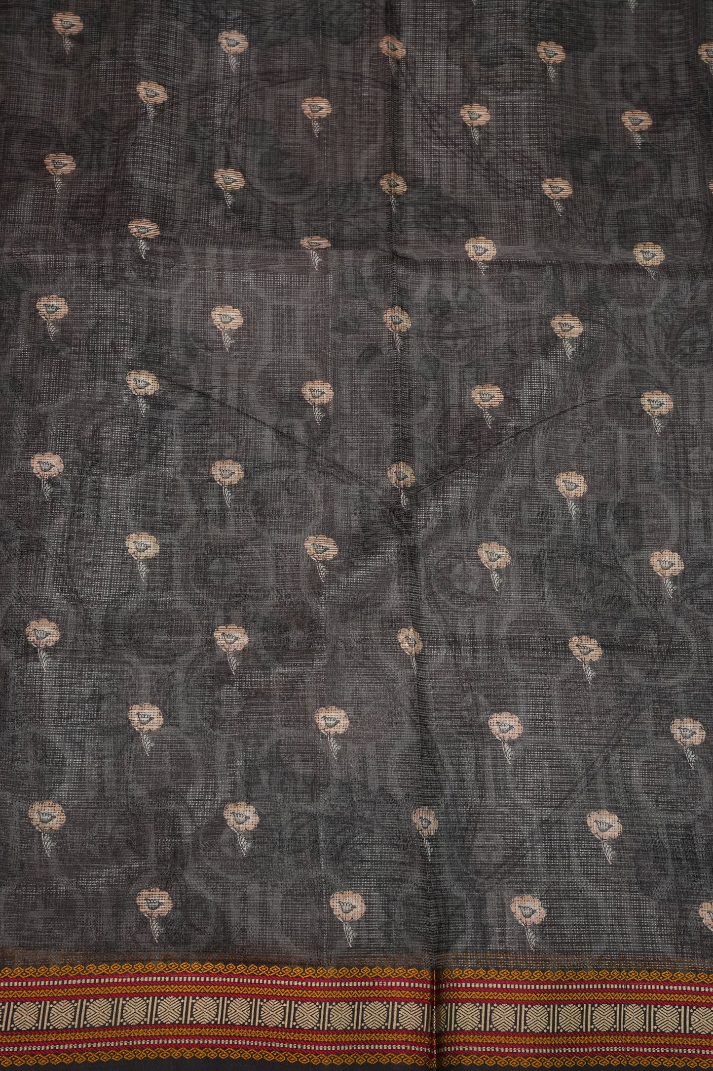 Silk Kota Saree with Sambalpuri Concept Border & Floral Print – Ivory & Black