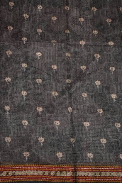 Silk Kota Saree with Sambalpuri Concept Border & Floral Print – Ivory & Black