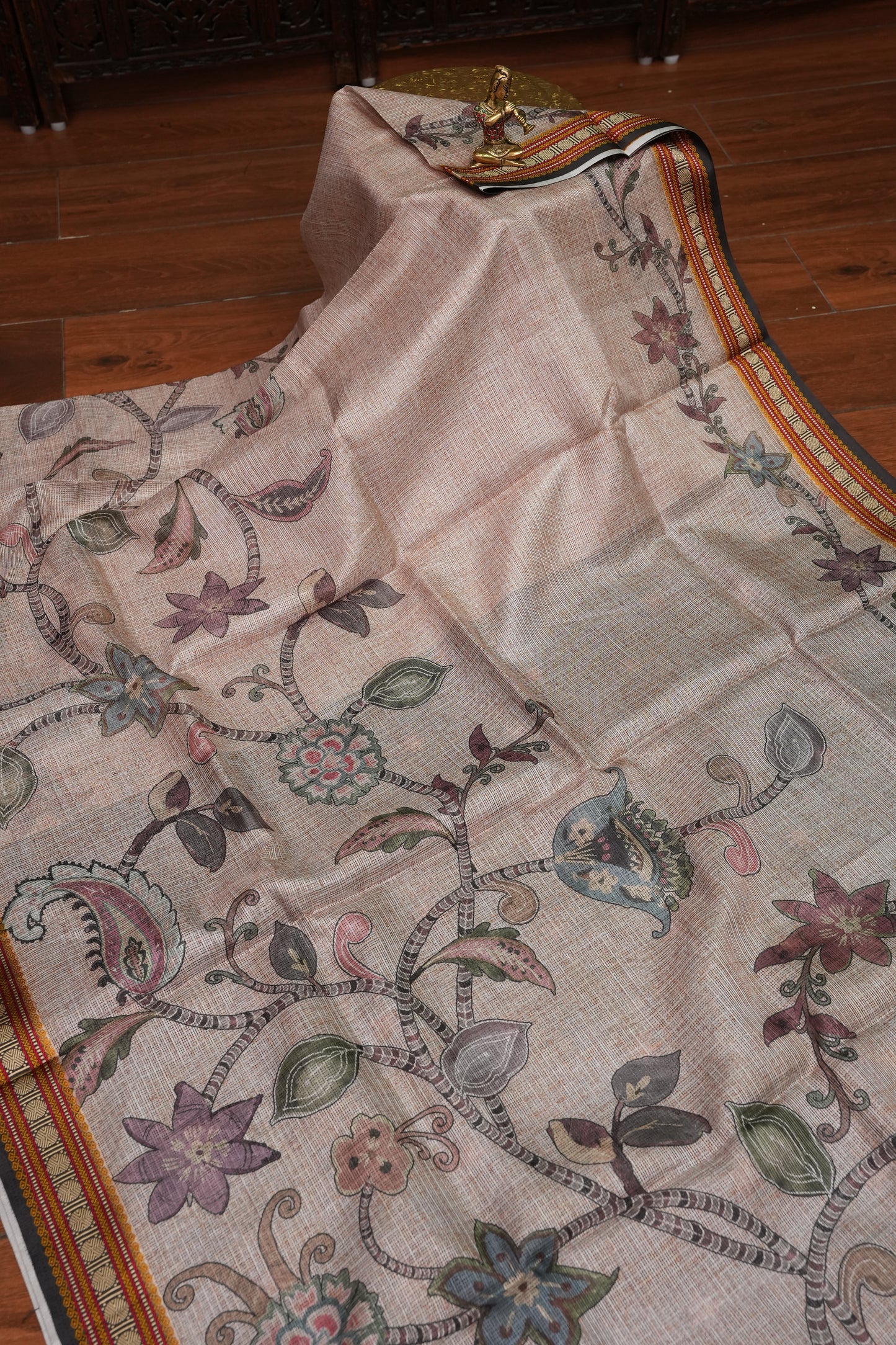 Silk Kota Saree with Sambalpuri Concept Border & Floral Print – Ivory & Black