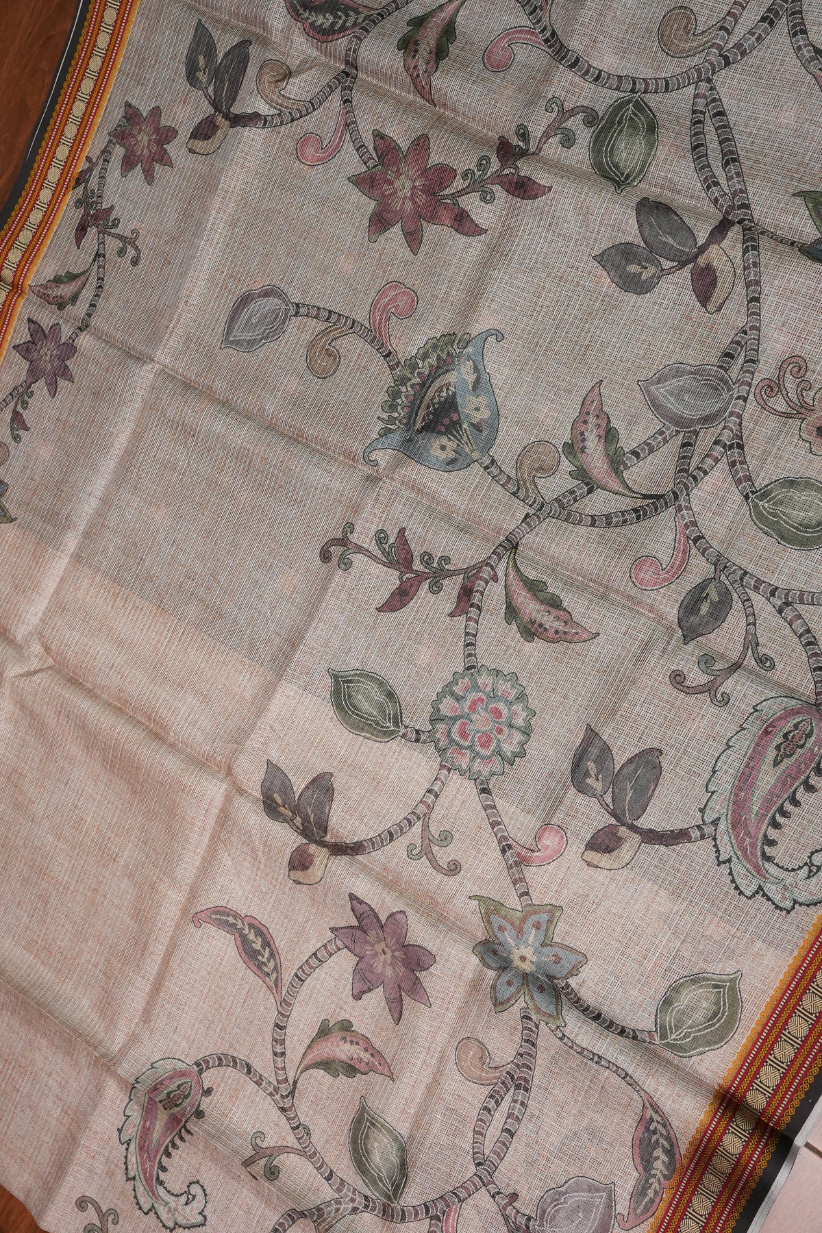 Silk Kota Saree with Sambalpuri Concept Border & Floral Print – Ivory & Black