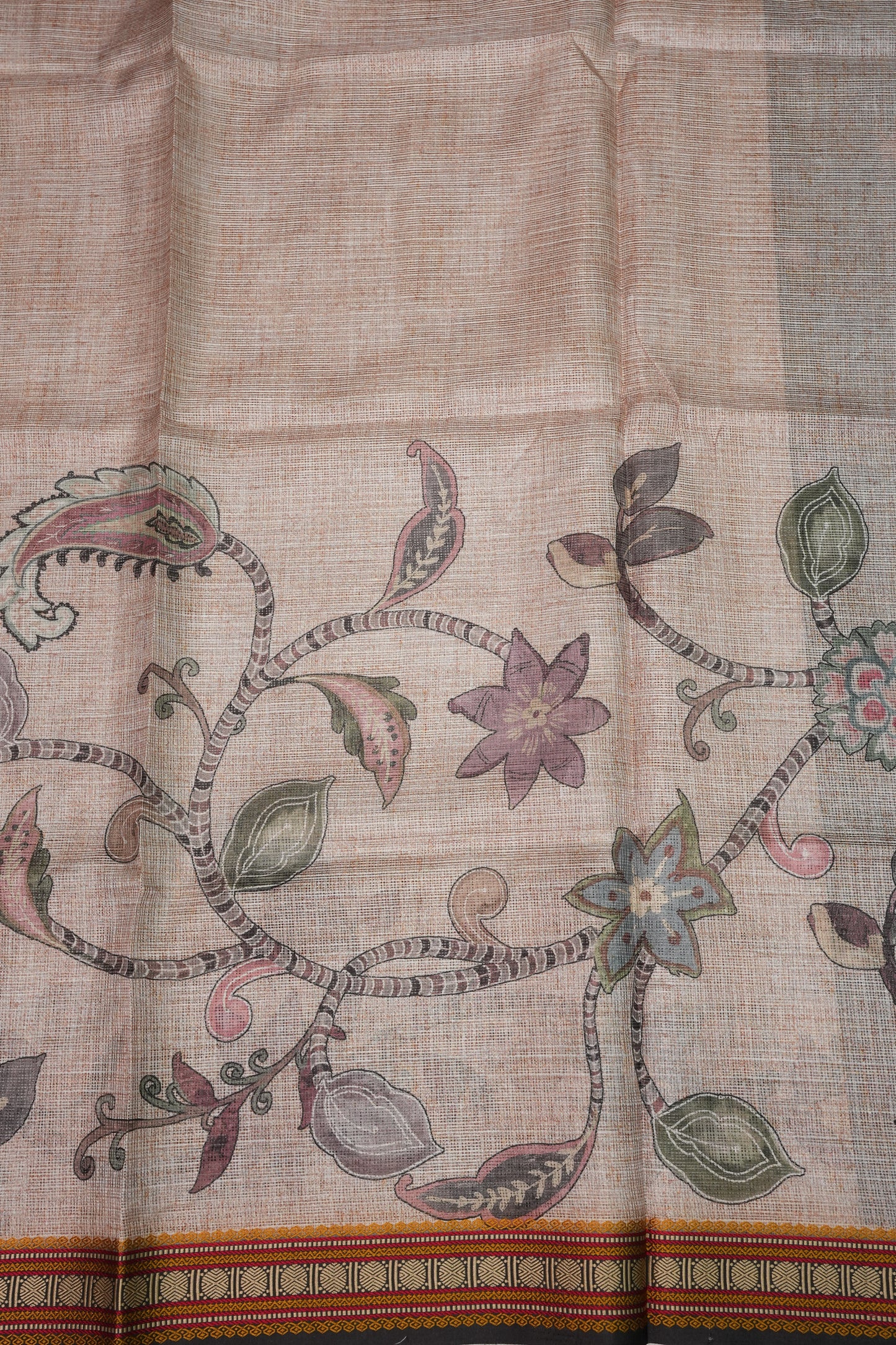 Silk Kota Saree with Sambalpuri Concept Border & Floral Print – Ivory & Black