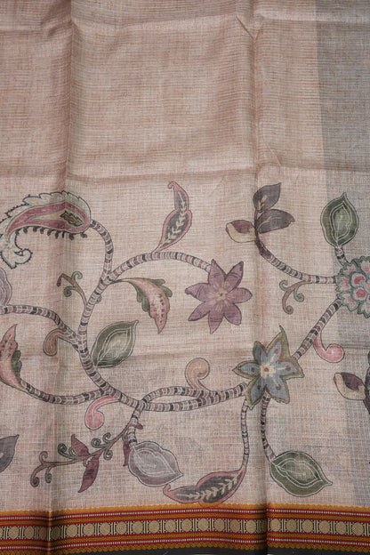 Silk Kota Saree with Sambalpuri Concept Border & Floral Print – Ivory & Black