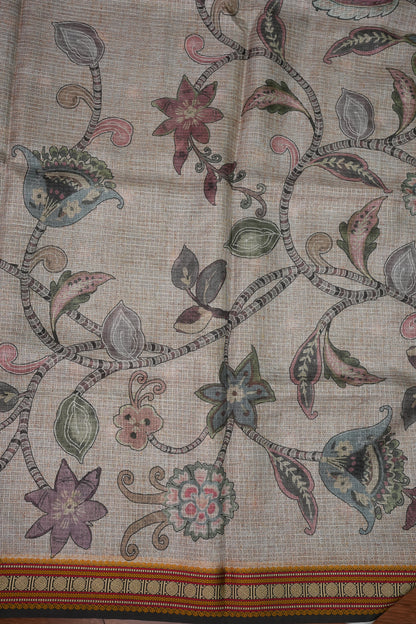 Silk Kota Saree with Sambalpuri Concept Border & Floral Print – Ivory & Black