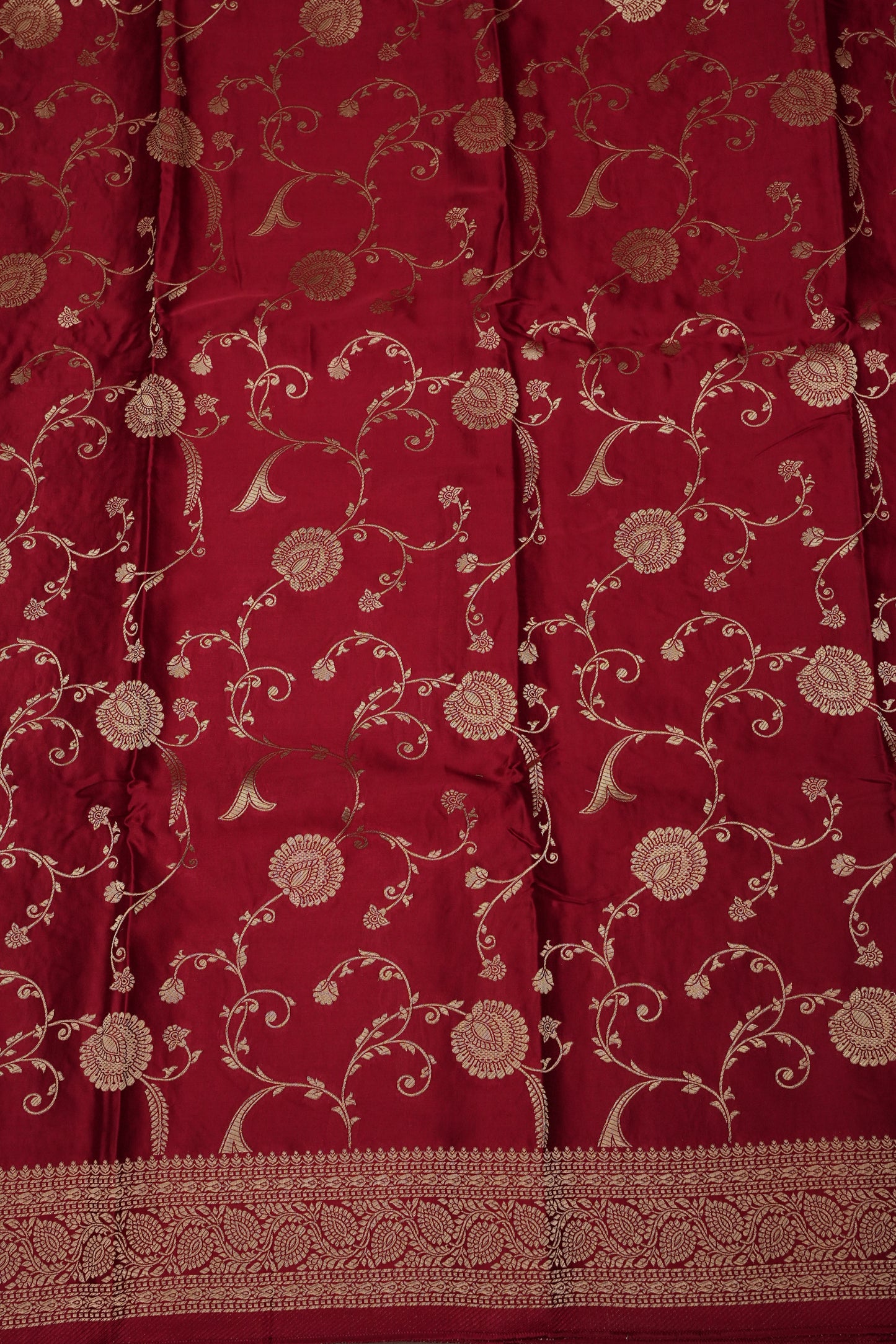 Pure Mashru Silk Saree in Deep Red with Intricate Jaal Weave-Silk Mark Certified