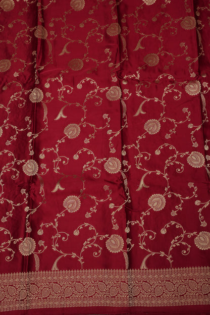 Pure Mashru Silk Saree in Deep Red with Intricate Jaal Weave-Silk Mark Certified