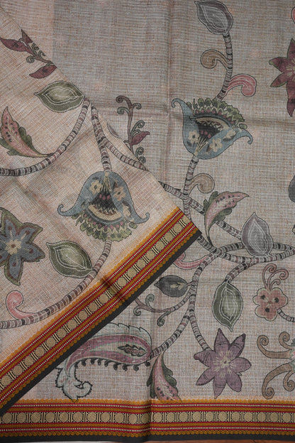 Silk Kota Saree with Sambalpuri Concept Border & Floral Print – Ivory & Black