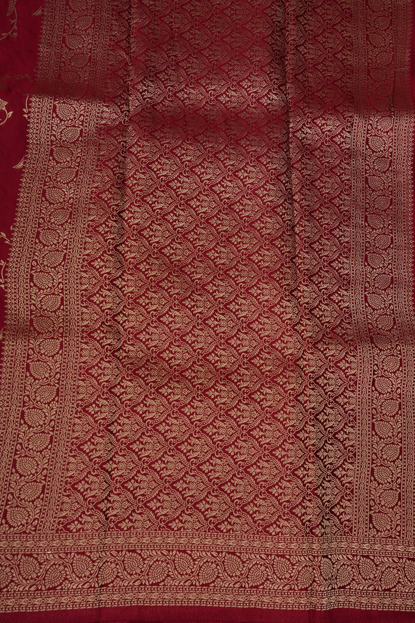 Pure Mashru Silk Saree in Deep Red with Intricate Jaal Weave-Silk Mark Certified
