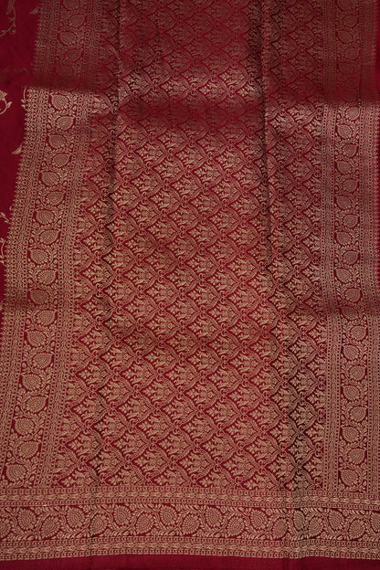 Pure Mashru Silk Saree in Deep Red with Intricate Jaal Weave-Silk Mark Certified