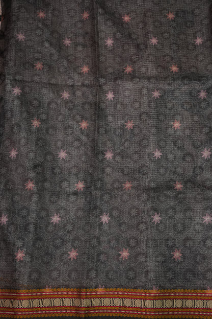 Silk Kota Saree with Sambalpuri Concept Border & Floral Print – Ivory & Black