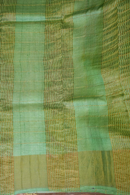Pure Tussar Silk Saree with Handpainted Blouse-Sea Green|Silk Mark Certified