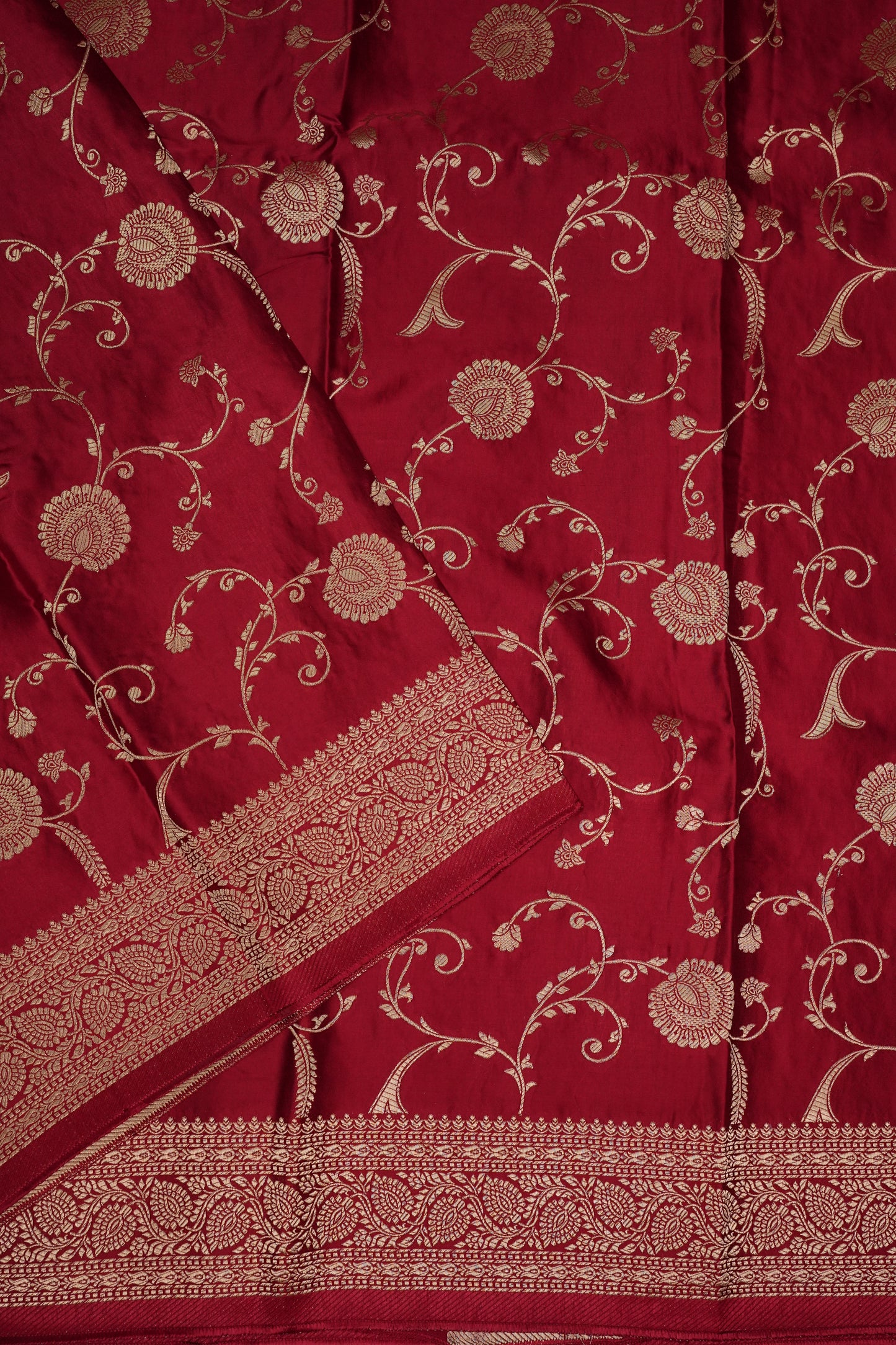 Pure Mashru Silk Saree in Deep Red with Intricate Jaal Weave-Silk Mark Certified