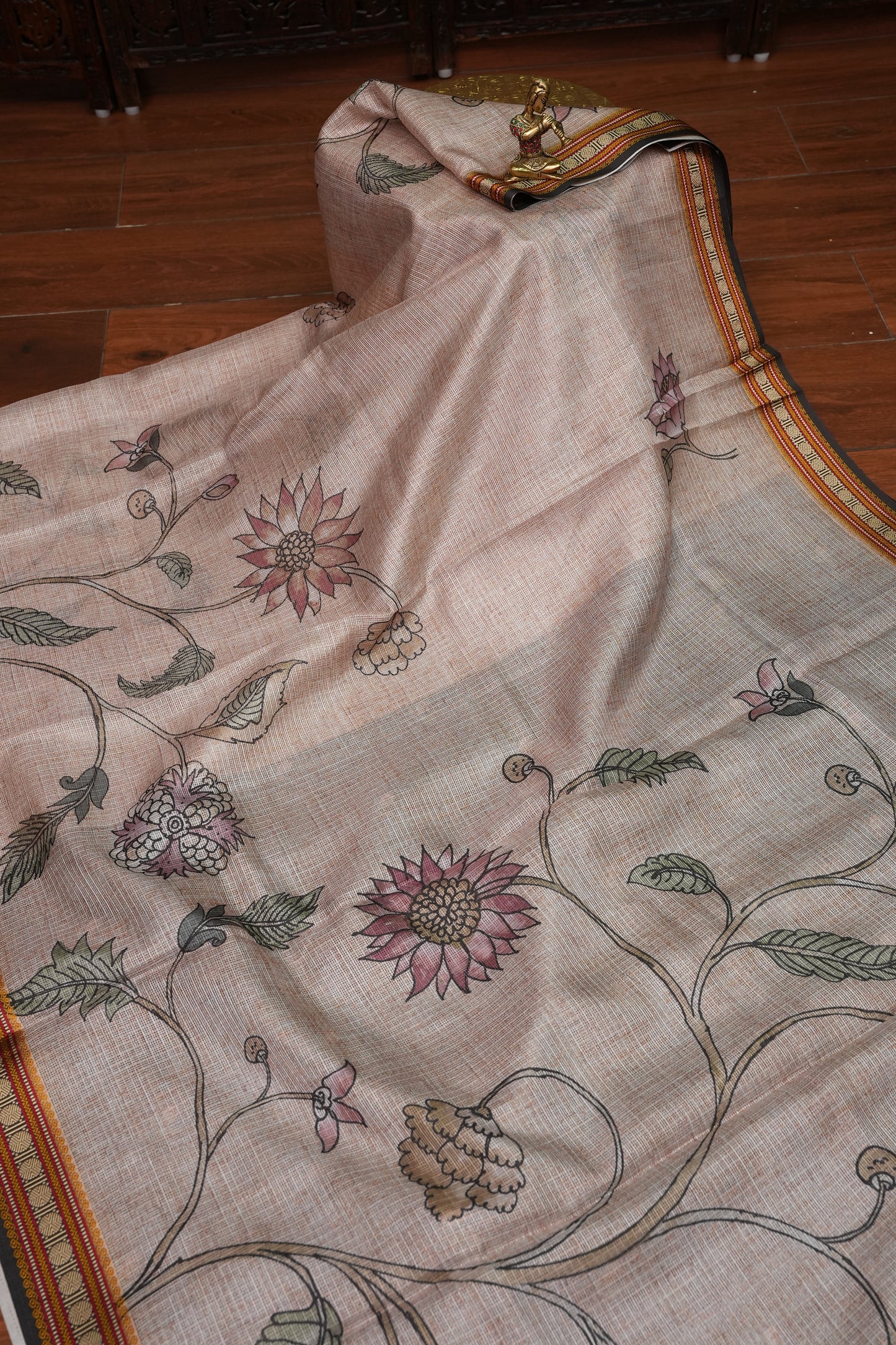Silk Kota Saree with Sambalpuri Concept Border & Floral Print – Ivory & Black