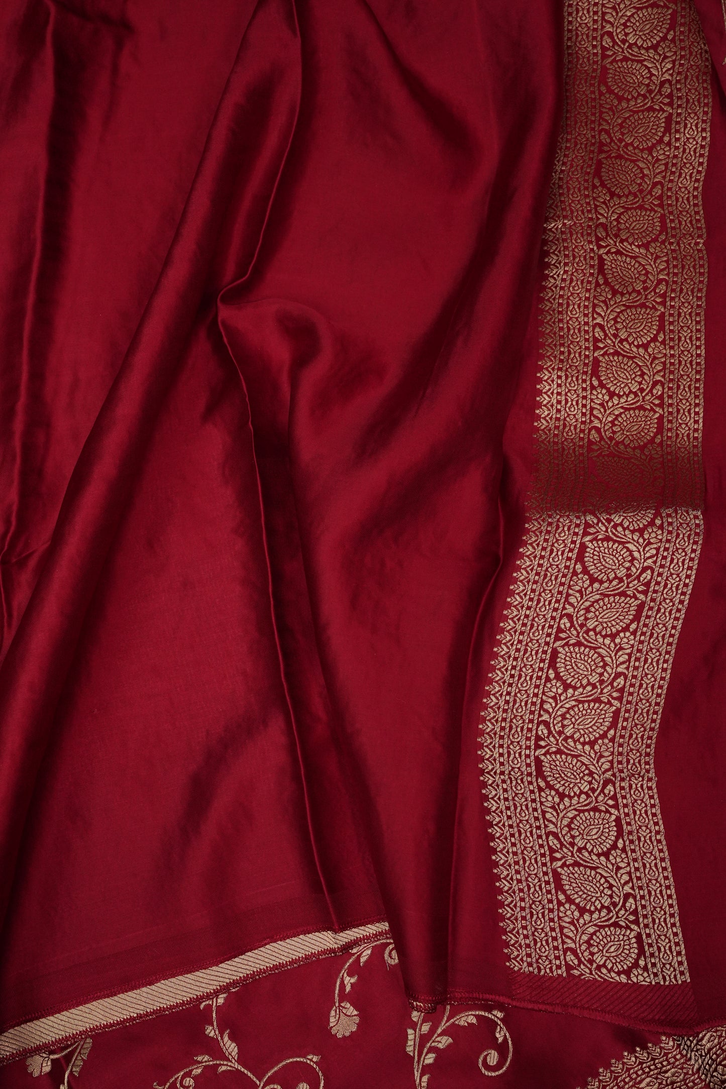 Pure Mashru Silk Saree in Deep Red with Intricate Jaal Weave-Silk Mark Certified