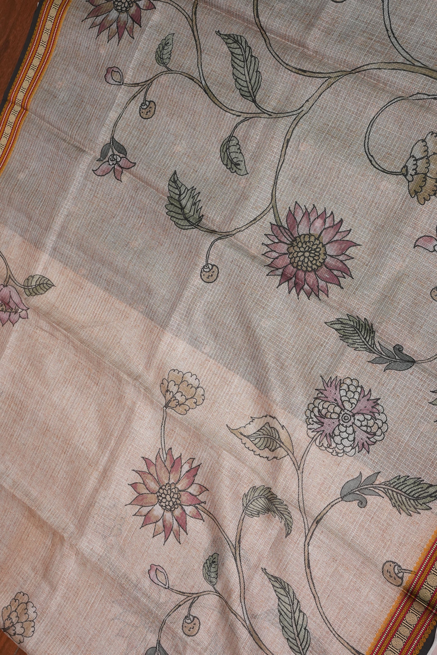Silk Kota Saree with Sambalpuri Concept Border & Floral Print – Ivory & Black